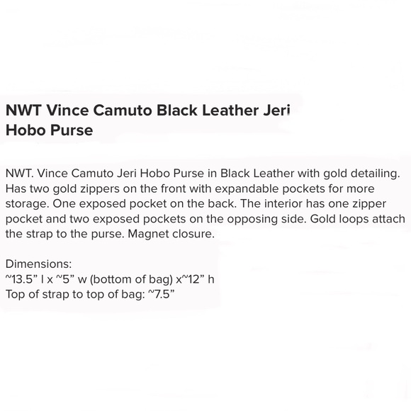 💥SALE💥Vince Camuto “Jeri” Leather Hobo NWT - Picture 4 of 8